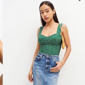 Reformation Hester Top in beautiful Green with white flowers! Never worn.